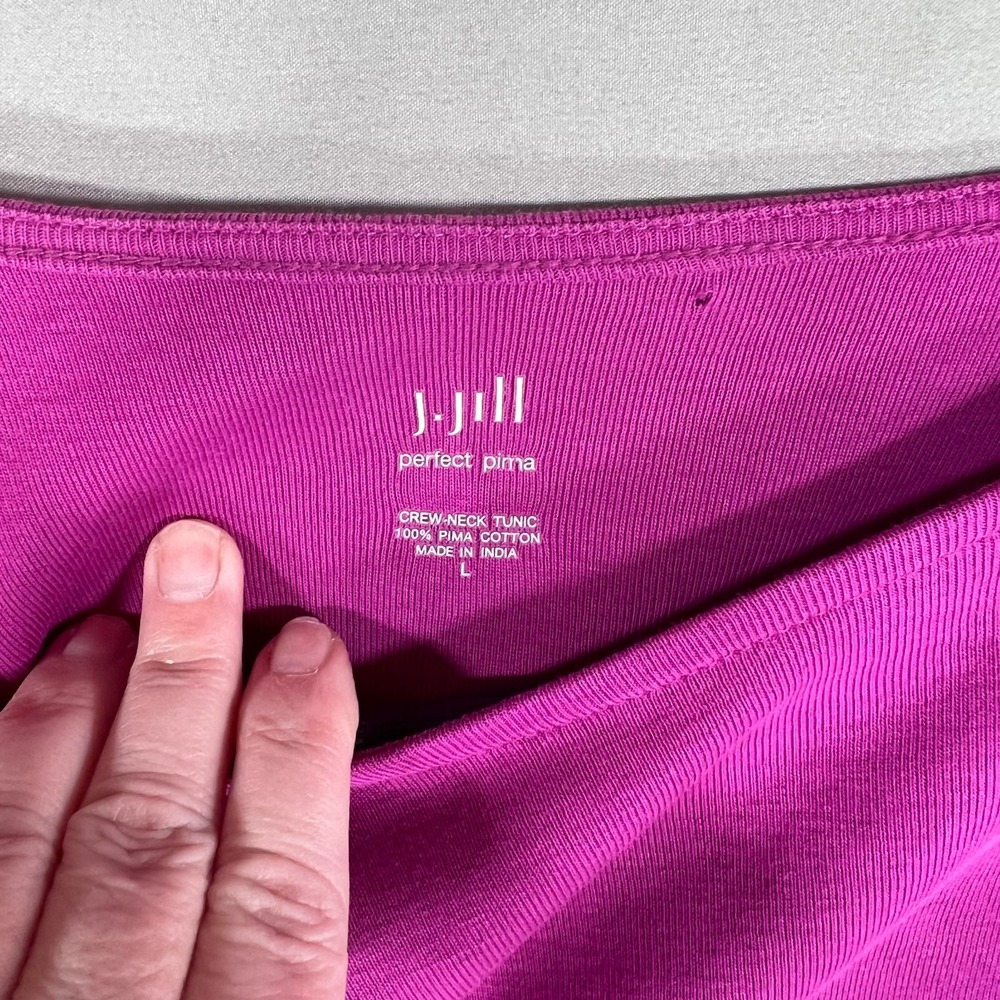 J Jill Perfect Pima Long Sleeve Crewneck Tunic Magenta Size L Side Vents Stretch - Picture 3 of 7